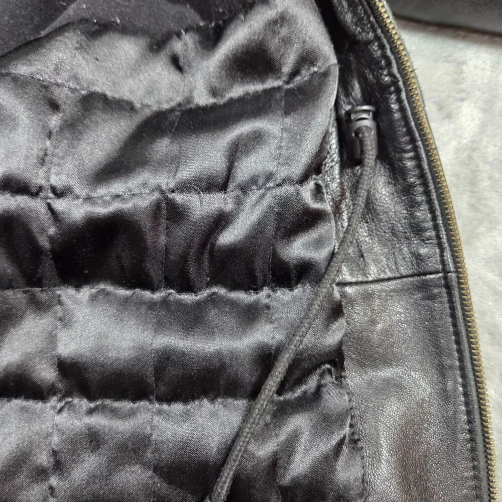 Vintage Sonoma Black Leather Coat Womens Small Fleece Lined Hooded Y2K READ